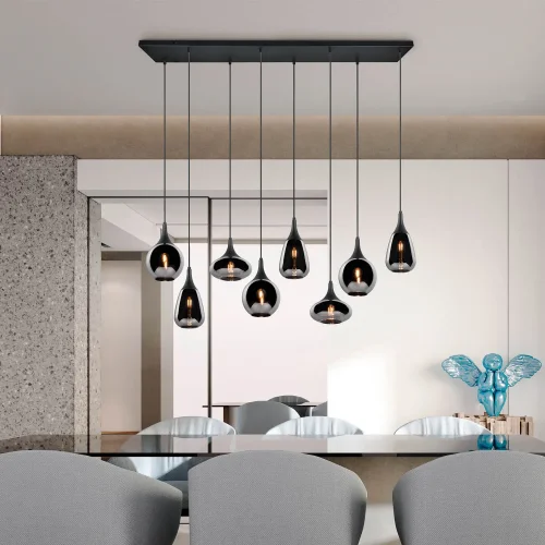 SUSPENSION 8 LUMIÈRES COULEUR ACIER CHROMÉ E14 LESLIE SUSPENSION 8 LUMIÈRES COULEUR ACIER CHROMÉ E14 LESLIE