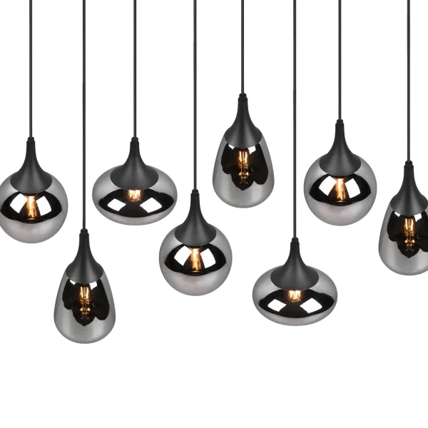 SUSPENSION 8 LUMIÈRES COULEUR ACIER CHROMÉ E14 LESLIE SUSPENSION 8 LUMIÈRES COULEUR ACIER CHROMÉ E14 LESLIE