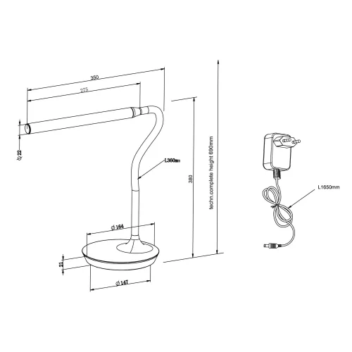 LAMPE DE TABLE LED TACTILE 5W RÉGLABLE NOIR TANNER