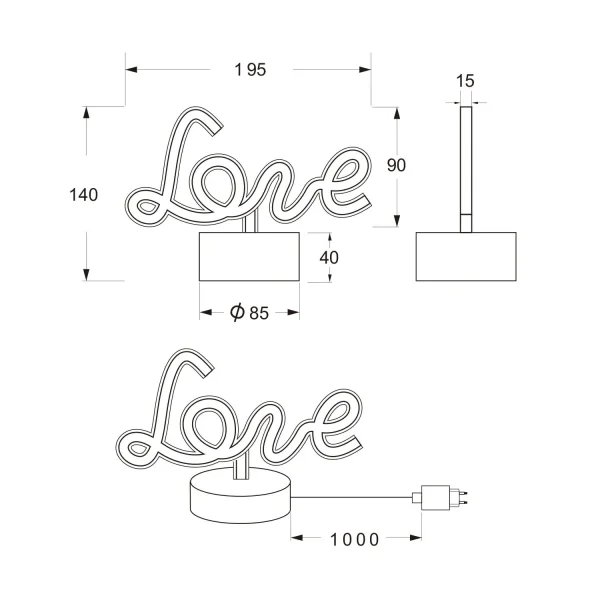 LAMPE DE TABLE LED 1W LOVE