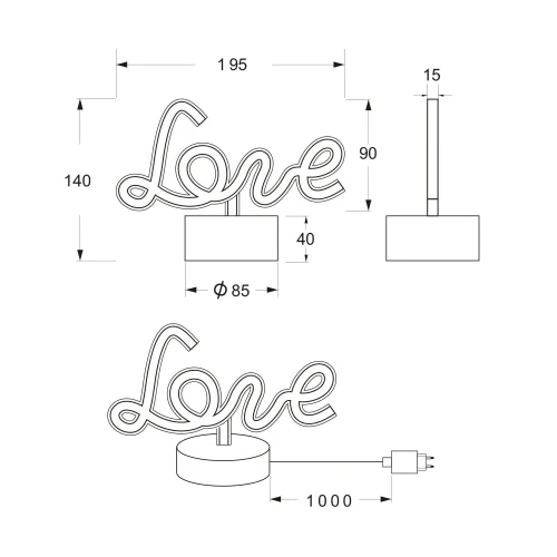 LAMPE DE TABLE LED 1W LOVE