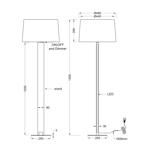 LAMPADAIRE E27 BASE EN BOIS AVEC LED 10W ROXANA