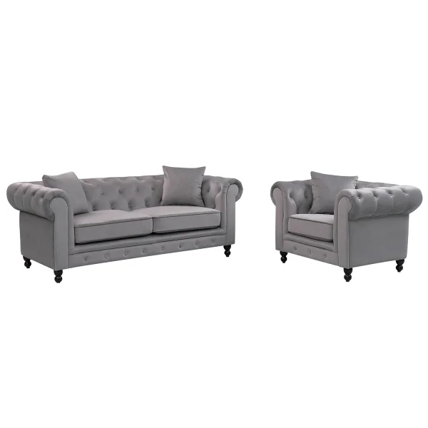 FAUTEUIL VELOURS GRIS EDNA