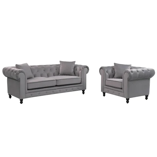 FAUTEUIL VELOURS GRIS EDNA