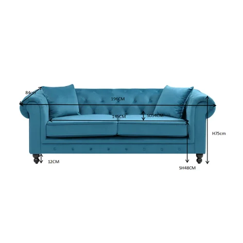 CANAPÉ VELOURS BLEU EDNA