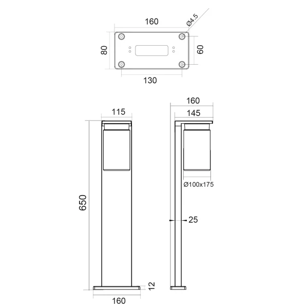 BALISE EXTÉRIEUR AVEC DÉTECTEUR DE LUMIÈRE E27 IP44 65CM ARABELA
