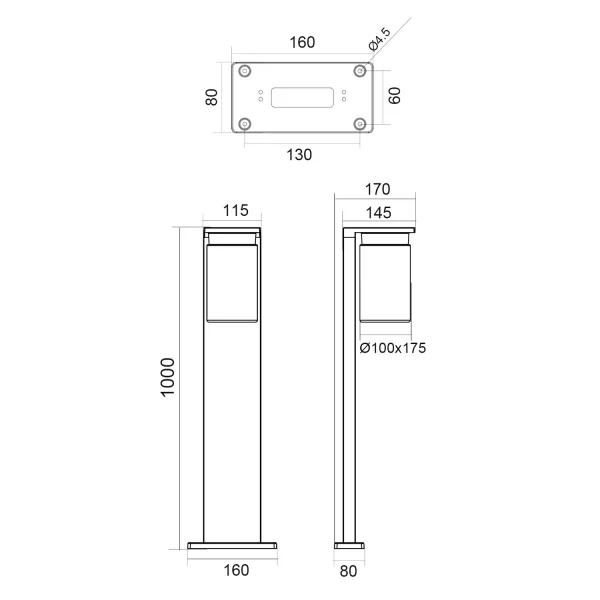 BALISE EXTÉRIEURE AVEC CAPTEUR DE LUMIÈRE E27 IP44 100CM ARABELA