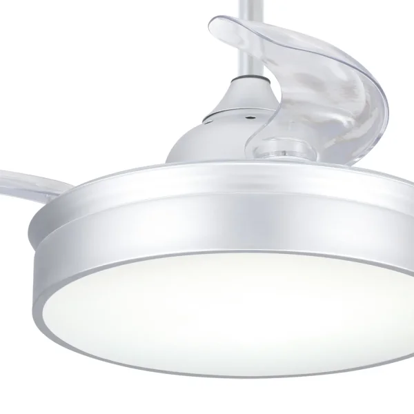 VENTILATEUR DE PLAFOND LED 24W RÉGLABLE ARGENT 4 PALES PLIABLES MOTEUR DC PALMA