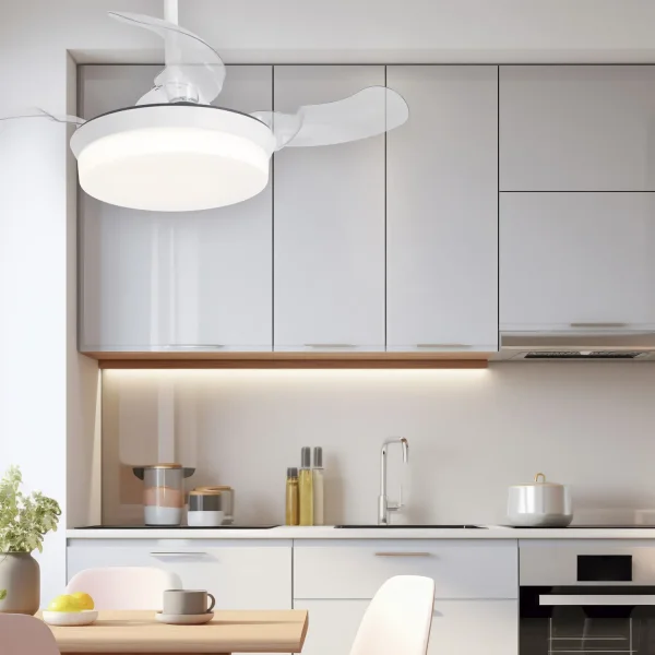 VENTILATEUR DE PLAFOND LED 24W RÉGLABLE BLANC 4 PALES PLIABLES GERALDTON