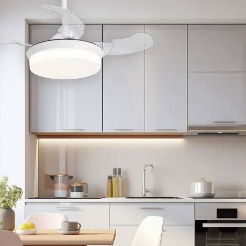 VENTILATEUR DE PLAFOND LED 24W RÉGLABLE BLANC 4 PALES PLIABLES GERALDTON