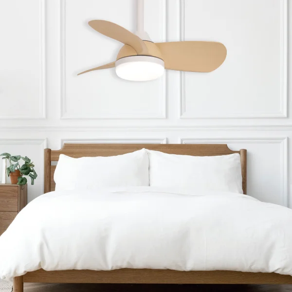 VENTILATEUR DE PLAFOND LED 17W RÉGLABLE MOTEUR DC BOIS CLAIR SIERRA