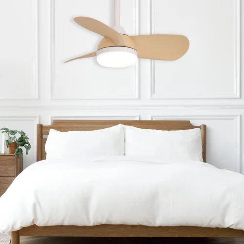 VENTILATEUR DE PLAFOND LED 17W RÉGLABLE MOTEUR DC BOIS CLAIR SIERRA