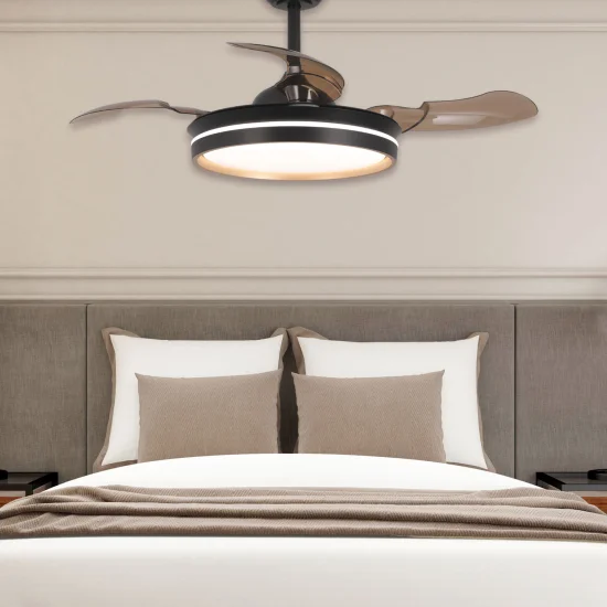 VENTILATEUR DE PLAFOND AVEC LUMIÈRE LED 24W RÉGLABLE MOTEUR DC NOIR CASCADE 2