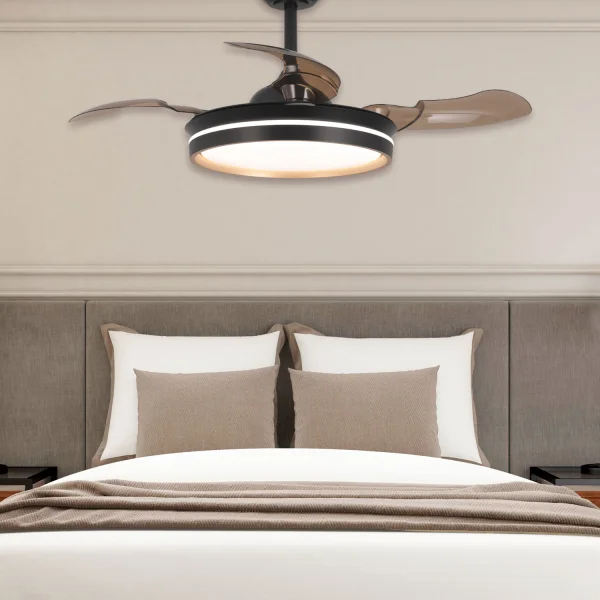 VENTILATEUR DE PLAFOND AVEC LUMIÈRE LED 24W RÉGLABLE MOTEUR DC NOIR CASCADE VENTILATEUR DE PLAFOND AVEC LUMIÈRE LED 24W RÉGLABLE MOTEUR DC NOIR CASCADE