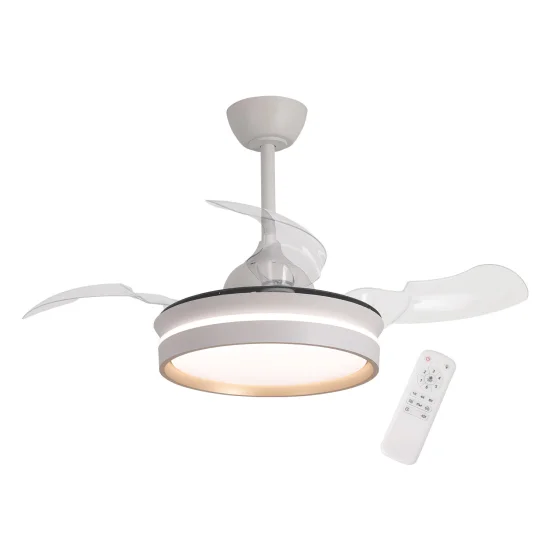 VENTILATEUR DE PLAFOND AVEC LUMIÈRE LED 24W RÉGLABLE MOTEUR DC BLANC CASCADE