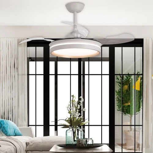 VENTILATEUR DE PLAFOND AVEC LUMIÈRE LED 24W RÉGLABLE MOTEUR DC BLANC CASCADE