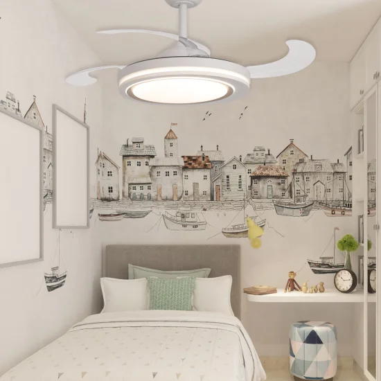 VENTILATEUR DE PLAFOND LED 38W RÉGLABLE 4 PALES PLIABLES HANOI 2