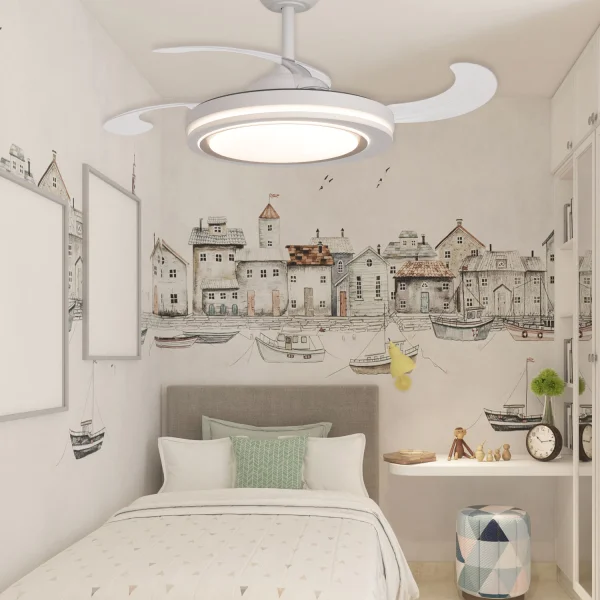 VENTILATEUR DE PLAFOND LED 38W RÉGLABLE 4 PALES PLIABLES HANOI