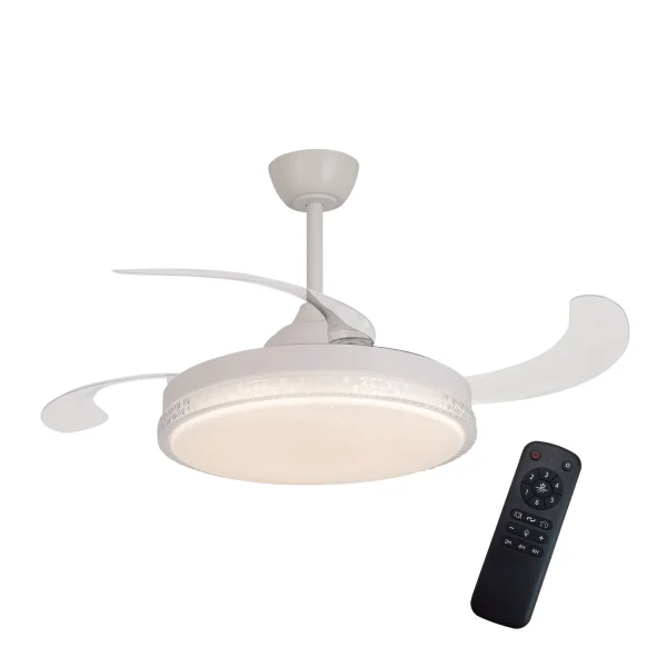 VENTILATEUR DE PLAFOND LED 48W RÉGLABLE 4 PALES RÉTRACTABLES PRAGA
