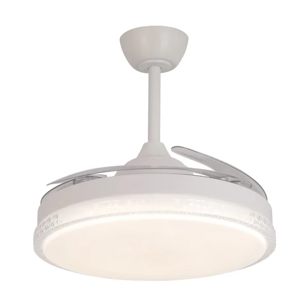 VENTILATEUR DE PLAFOND LED 48W RÉGLABLE 4 PALES RÉTRACTABLES PRAGA