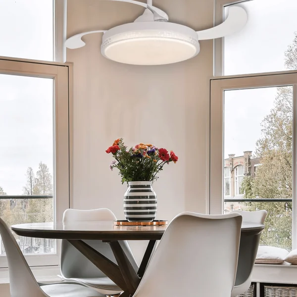 VENTILATEUR DE PLAFOND LED 48W RÉGLABLE 4 PALES RÉTRACTABLES PRAGA