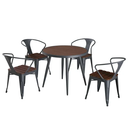 MESA DE JARDIN MÉTAL EFFET BOIS Ø90 CM INEZ