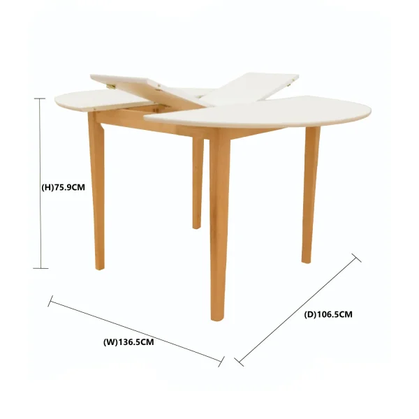 TABLE DE SALLE À MANGER RONDE EXTENSIBLE Ø106 CM BLANC/BOIS LEKA