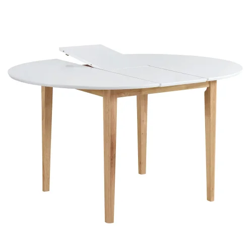 TABLE DE SALLE À MANGER RONDE EXTENSIBLE Ø106 CM BLANC/BOIS LEKA