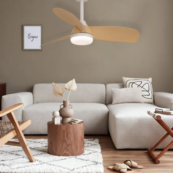 VENTILATEUR DE PLAFOND AVEC LUMIÈRE MOTEUR DC SIERRA COULEUR BOIS CLAIR Ø 91,4 CM