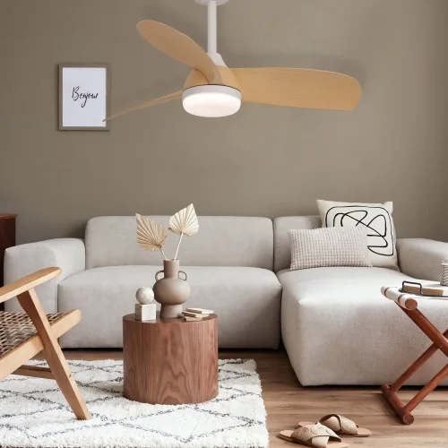 VENTILATEUR DE PLAFOND AVEC LUMIÈRE MOTEUR DC SIERRA COULEUR BOIS CLAIR Ø 91,4 CM