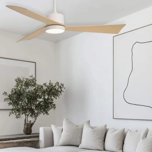 VENTILATEUR DE PLAFOND AVEC LUMIÈRE MOTEUR DC BELICE BLANC/BOIS CLAIR Ø 135,2 CM