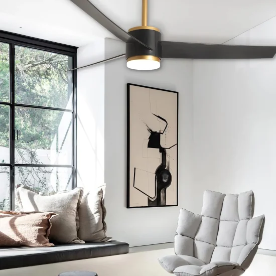 VENTILATEUR DE PLAFOND AVEC LUMIÈRE MOTEUR DC RAFFAELE NOIR/DORÉ Ø 132 CM 2