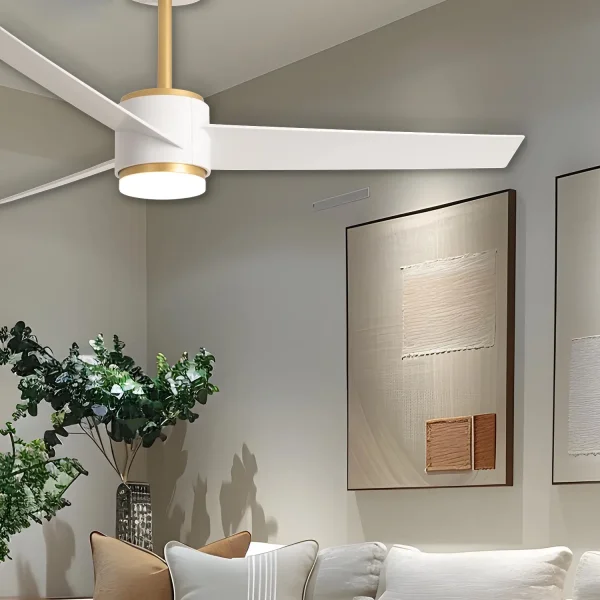 VENTILATEUR DE PLAFOND AVEC LUMIÈRE MOTEUR DC RAFFAELE BLANC/DORÉ Ø 132 CM