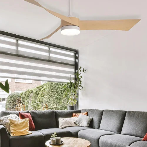 VENTILATEUR DE PLAFOND AVEC LUMIÈRE MOTEUR DC SALVATORE BLANC/BOIS Ø 142 CM