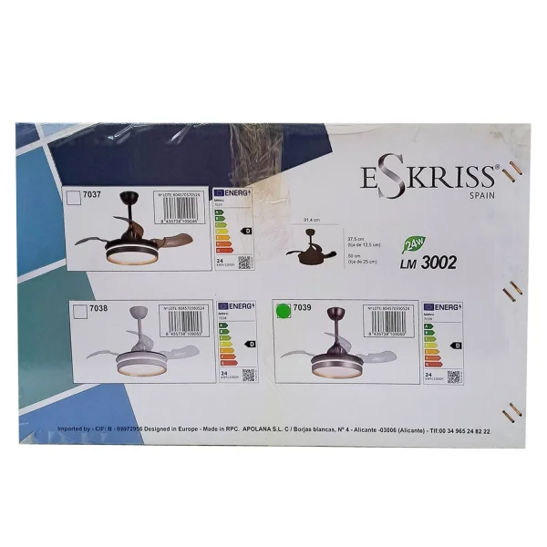 VENTILATEUR DE PLAFOND AVEC LUMIÈRE LED 24W RÉGLABLE MOTEUR DC CASCADE