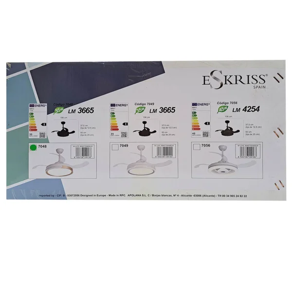 VENTILATEUR DE PLAFOND LED 35W RÉGLABLE AVEC 4 PALES RÉTRACTABLES BURLINGTON