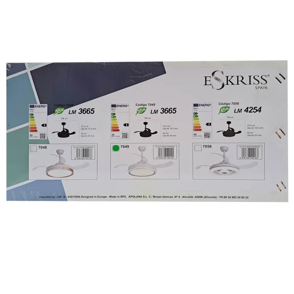 VENTILATEUR DE PLAFOND LED 35W RÉGLABLE 4 PALES RÉTRACTABLES CHARLESTON