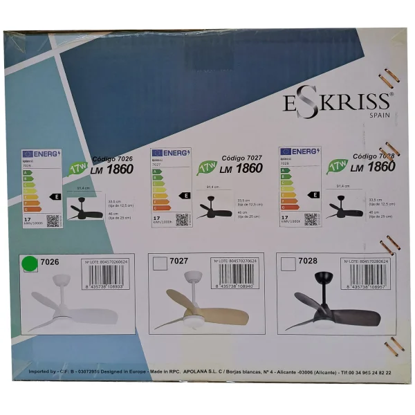 VENTILATEUR DE PLAFOND AVEC LUMIÈRE MOTEUR DC SIERRA BLANC Ø 91,4 CM