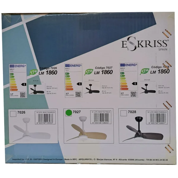 VENTILATEUR DE PLAFOND AVEC LUMIÈRE MOTEUR DC SIERRA COULEUR BOIS CLAIR Ø 91,4 CM