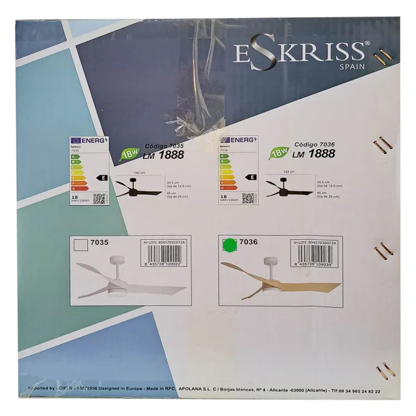 VENTILATEUR DE PLAFOND AVEC LUMIÈRE MOTEUR DC SALVATORE BLANC/BOIS Ø 142 CM