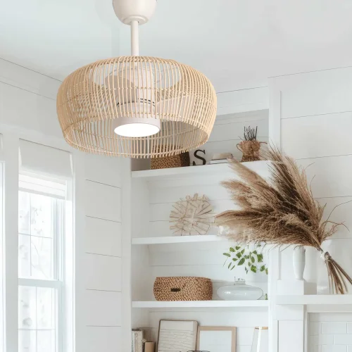 VENTILATEUR DE PLAFOND LED 18W 3000-6000K AVEC ABAT-JOUR EN ROTIN CLAIR MAUI VENTILATEUR DE PLAFOND LED 18W 3000-6000K AVEC ABAT-JOUR EN ROTIN CLAIR MAUI