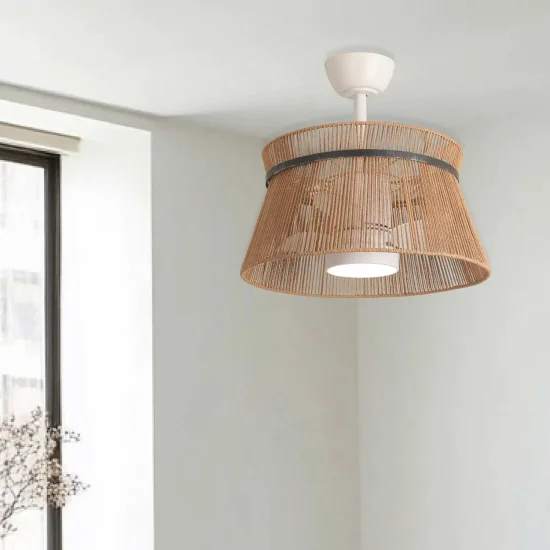 VENTILATEUR DE PLAFOND LED 18W 3000-6000K AVEC ABAT-JOUR EN CORDE MAKENA 2