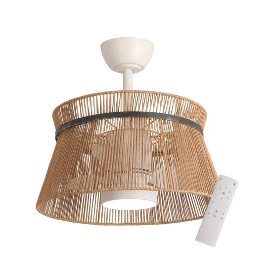 VENTILATEUR DE PLAFOND LED 18W 3000-6000K AVEC ABAT-JOUR EN CORDE MAKENA