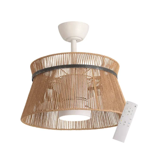 VENTILATEUR DE PLAFOND LED 18W 3000-6000K AVEC ABAT-JOUR EN CORDE MAKENA VENTILATEUR DE PLAFOND LED 18W 3000-6000K AVEC ABAT-JOUR EN CORDE MAKENA