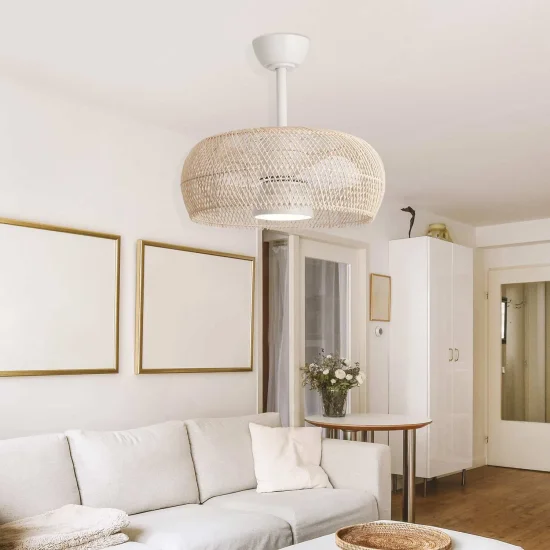 VENTILATEUR DE PLAFOND LED 18W 3000-6000K ÉCRAN EN ROTIN NATUREL KOLOA 2