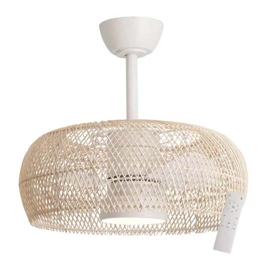 VENTILATEUR DE PLAFOND LED 18W 3000-6000K ÉCRAN EN ROTIN NATUREL KOLOA