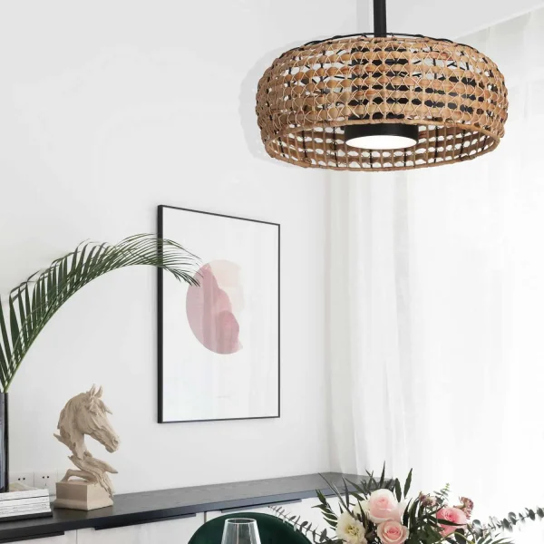 VENTILATEUR DE PLAFOND LED 18W 3000-6000K ABAT-JOUR EN ROTIN FONCÉ WAIKIKI VENTILATEUR DE PLAFOND LED 18W 3000-6000K ABAT-JOUR EN ROTIN FONCÉ WAIKIKI