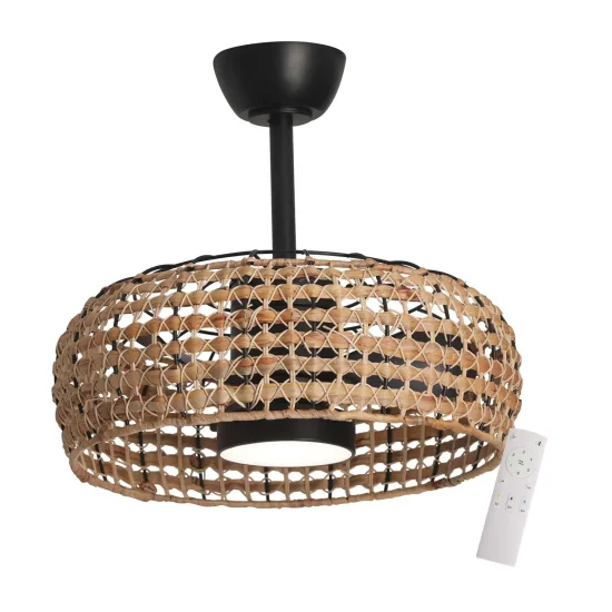 VENTILATEUR DE PLAFOND LED 18W 3000-6000K ABAT-JOUR EN ROTIN FONCÉ WAIKIKI