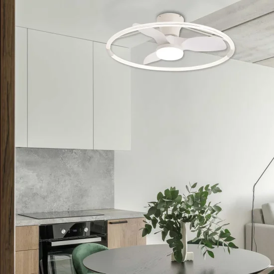 VENTILATEUR DE PLAFOND STYLE PLAFONNIER LED 40W 3000-6000K 3 PALES BLANC PIETRO 2
