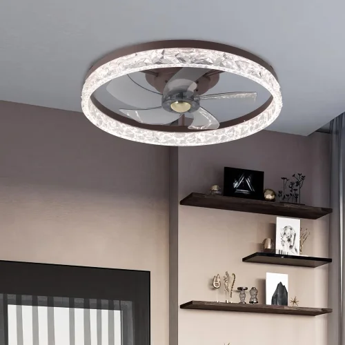 VENTILATEUR DE PLAFOND STYLE PLAFONNIER LED 30W 3000-6000K 5 PALES NOIR ROCHELLE